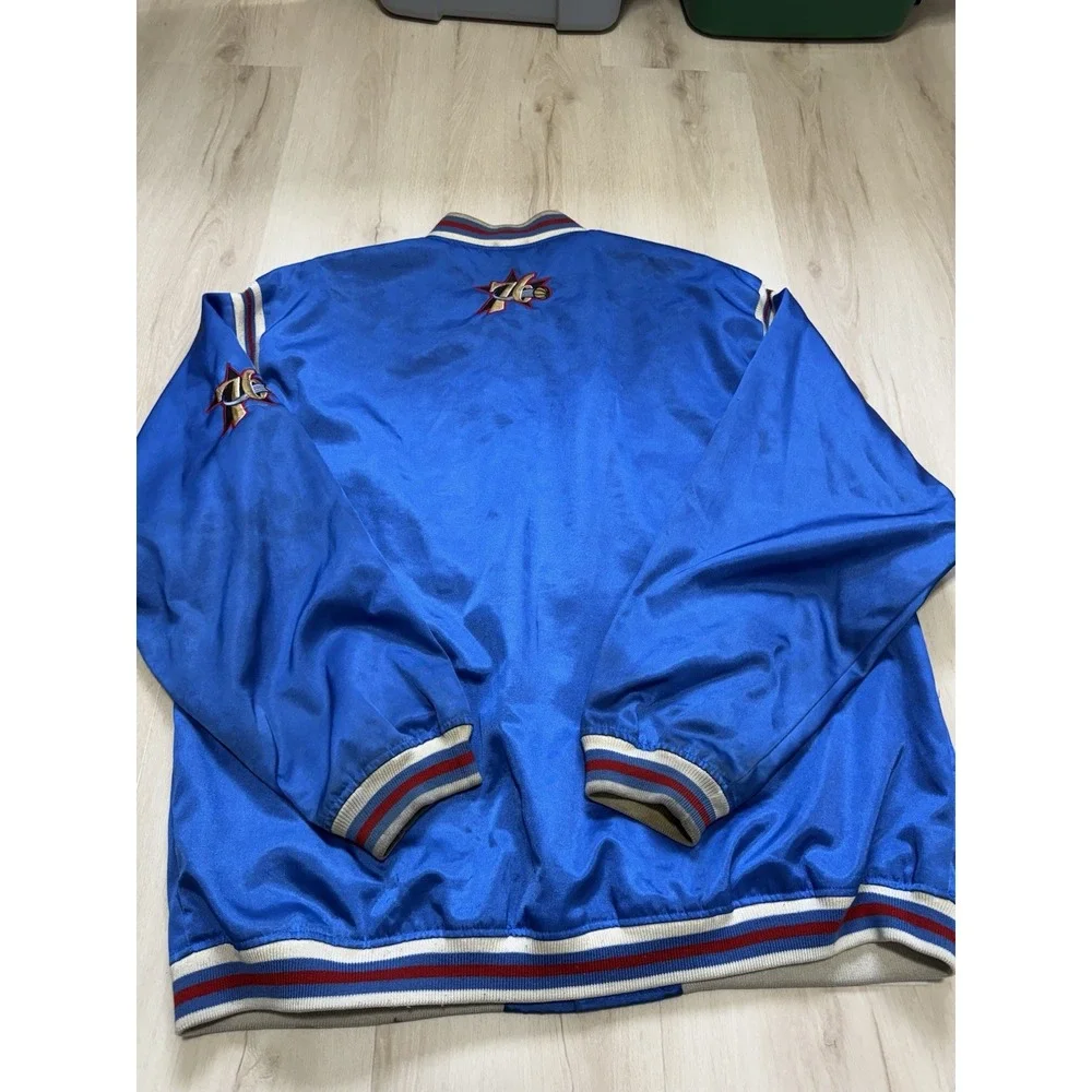 Philadelphia 76ers NBA Satin Button Up Jacket Coat UNK Men's Size 2XL Blue Snap